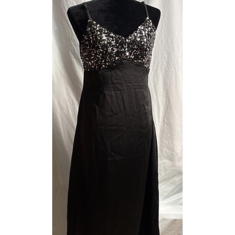 New House of Harlow 1960 Black‎ Satin With Sequins Spagetti Straps Dress Size M - Picture 4 of 16